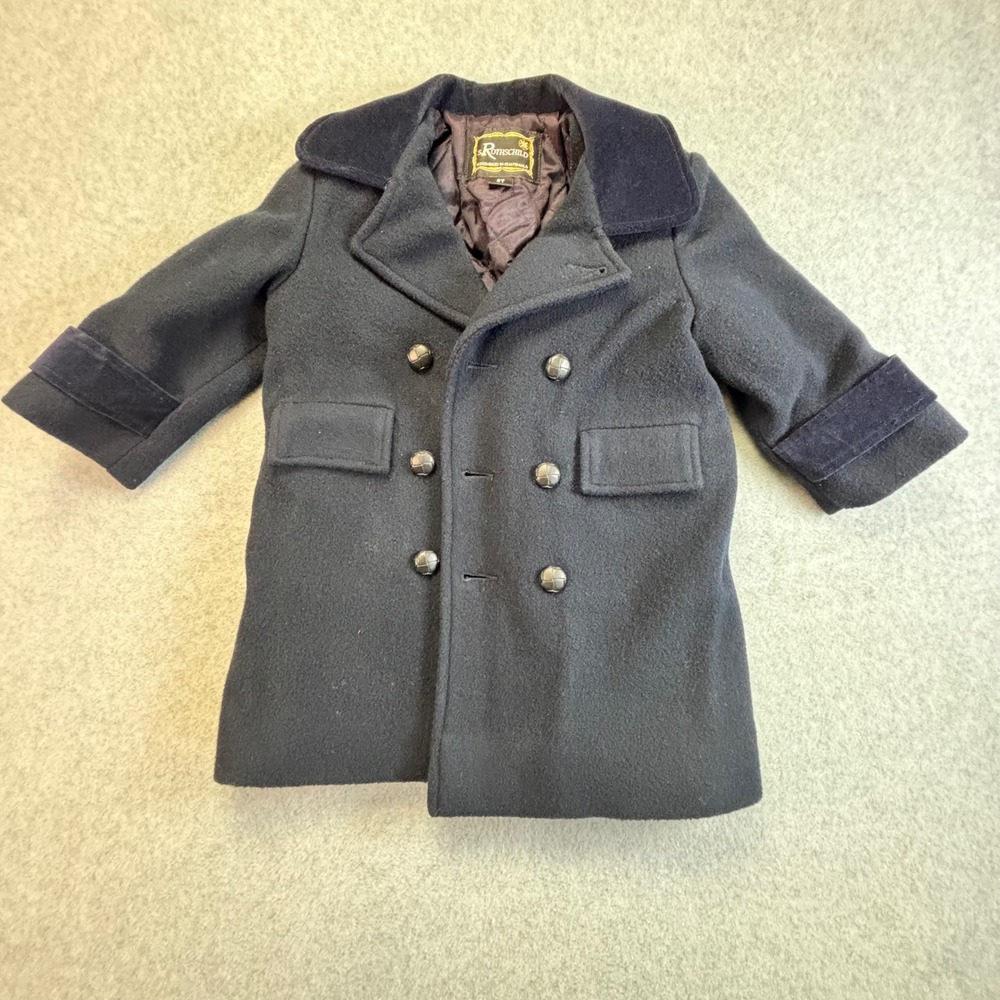 S Rothschild Kids Navy Blue‎ Wool Blend Double Breasted Winter Coat Size 2T